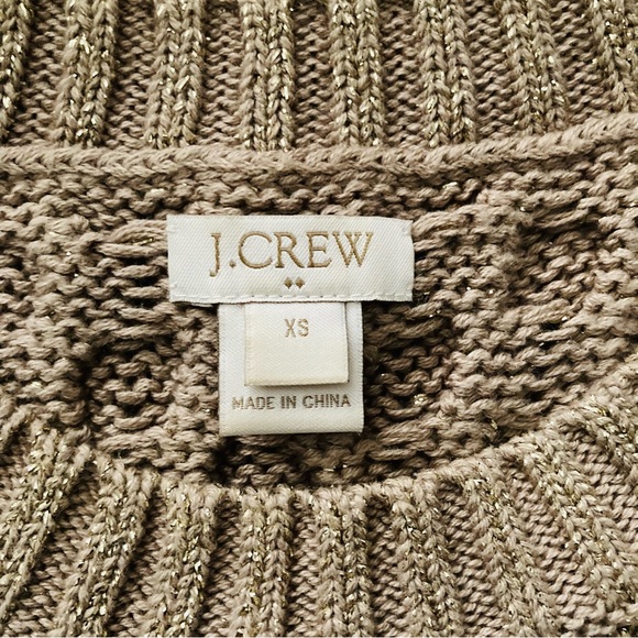 J. Crew Gold Metallic Thread Cable Knit Sweater XS - Picture 3 of 5